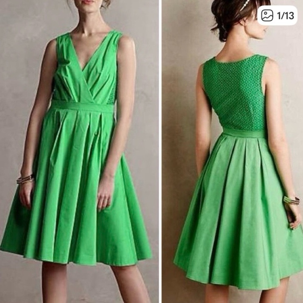 NWT Anthropologie Exclusive Collette Dinnigan Green Cotton/Lace  Dress Size 2